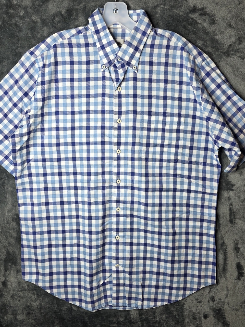 Peter Millar Blue and White Check Button-Down Shirt